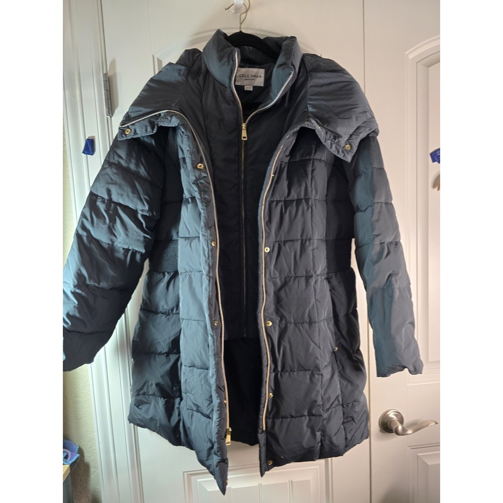 Cole Haan Signature Womens Gray Quilted Puffer Coat‎ Hooded XL 35KO4031